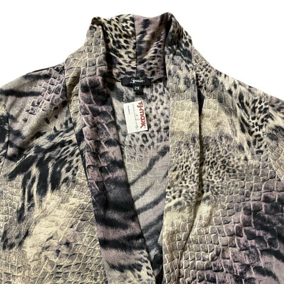 NWT S Point Open front shawl collar animal print cardigan jacket size 2X - Picture 4 of 8